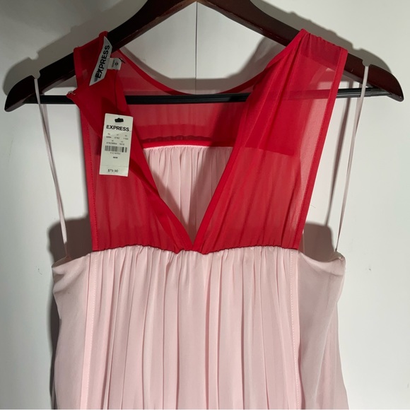 Express NWT’s Colorblock Pink & Red Cinched Waist Built-In Tube Top Dress Sz MD - Picture 15 of 15